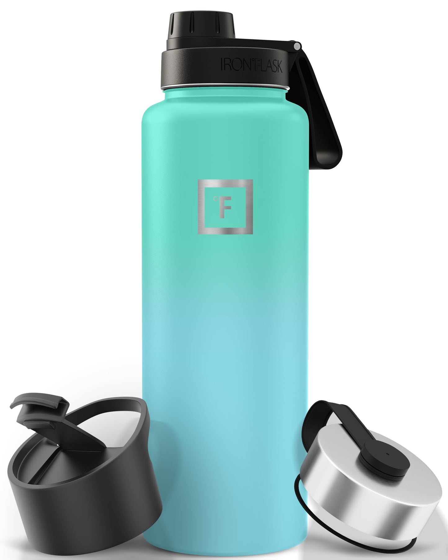 IRON °FLASK Camping & Hiking Hydration Flask with Straw, Wide Mouth Insulated Stainless Steel Sports Water Bottle - 40 oz Midnight Black