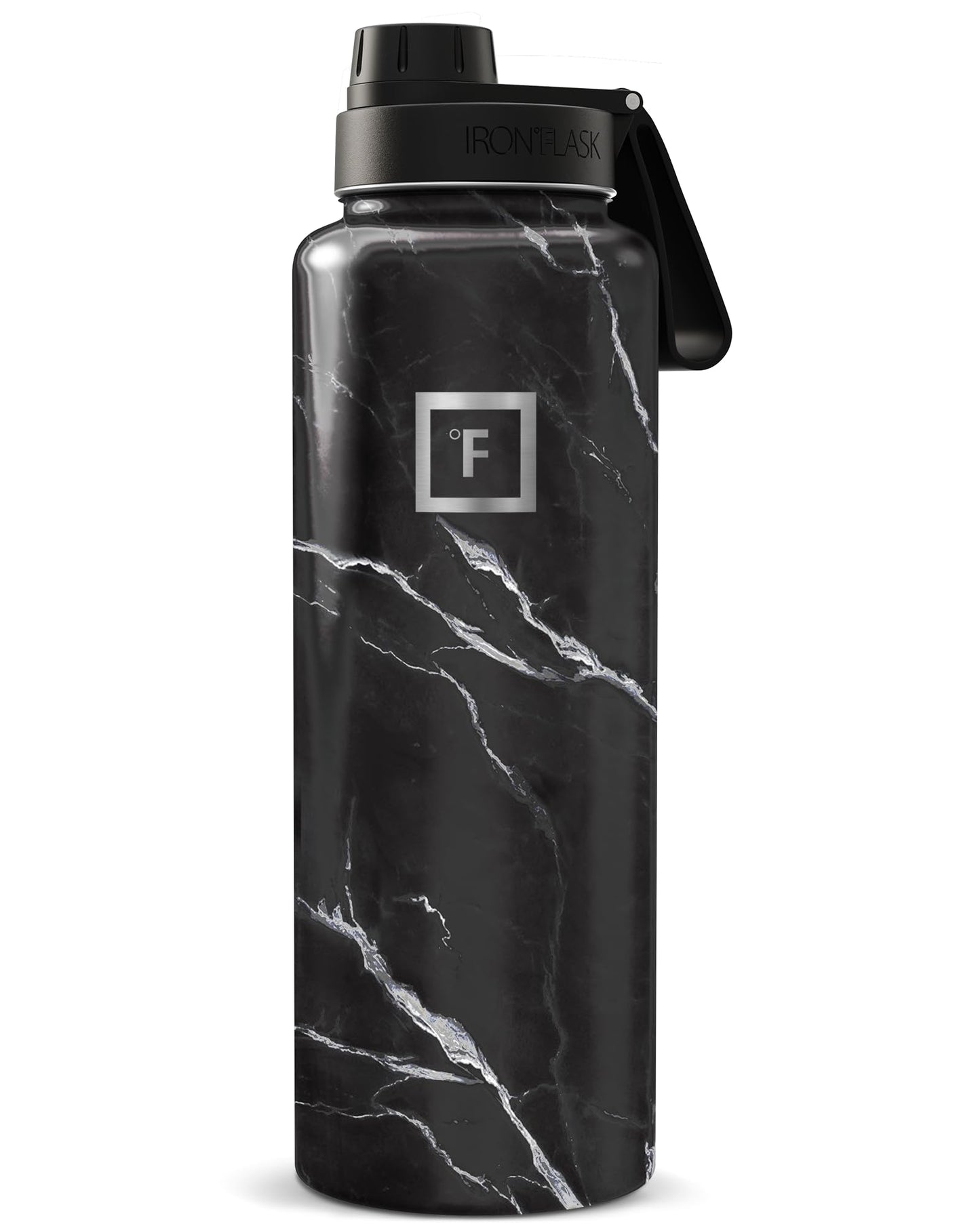 IRON °FLASK Camping & Hiking Hydration Flask with Straw, Wide Mouth Insulated Stainless Steel Sports Water Bottle - 40 oz Midnight Black