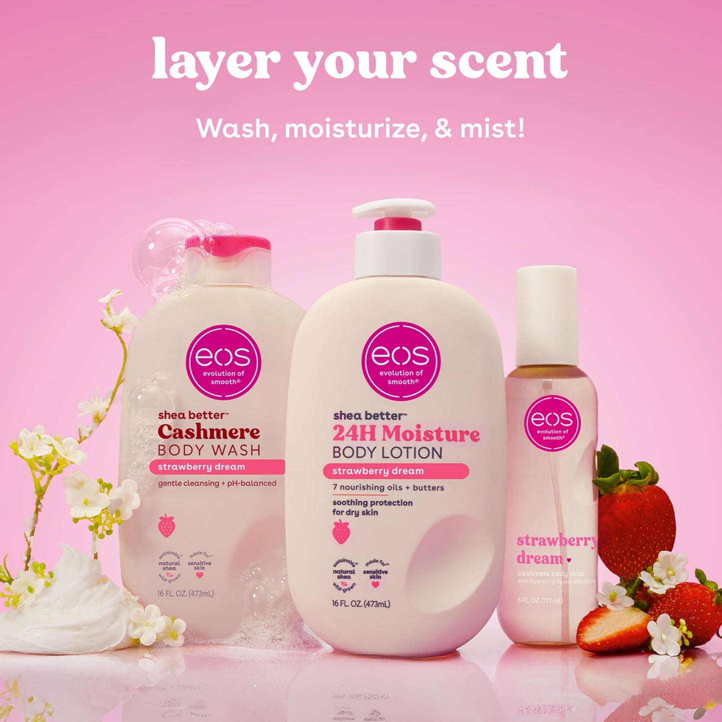 eos Shea Better Body Lotion Vanilla Cashmere, 24-Hour Moisture Skin Care, Lightweight & Non-Greasy, Natural Shea, Vegan, Vanilla Body Lotion, 16 fl oz