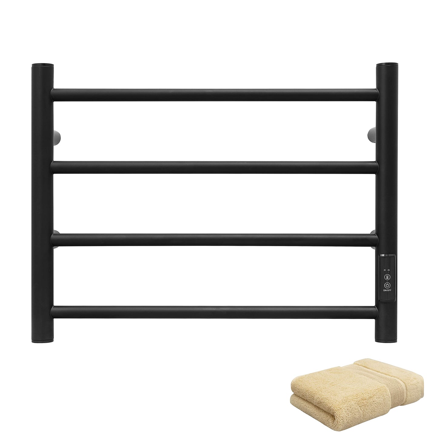 KEG Smart WiFi Towel Warmer Wall Mounted with Built-in Timer and Temperature Adjust Control, 4 Bars Electric Stainless Steel Heated Towel Racks for Bathroom Matte Black