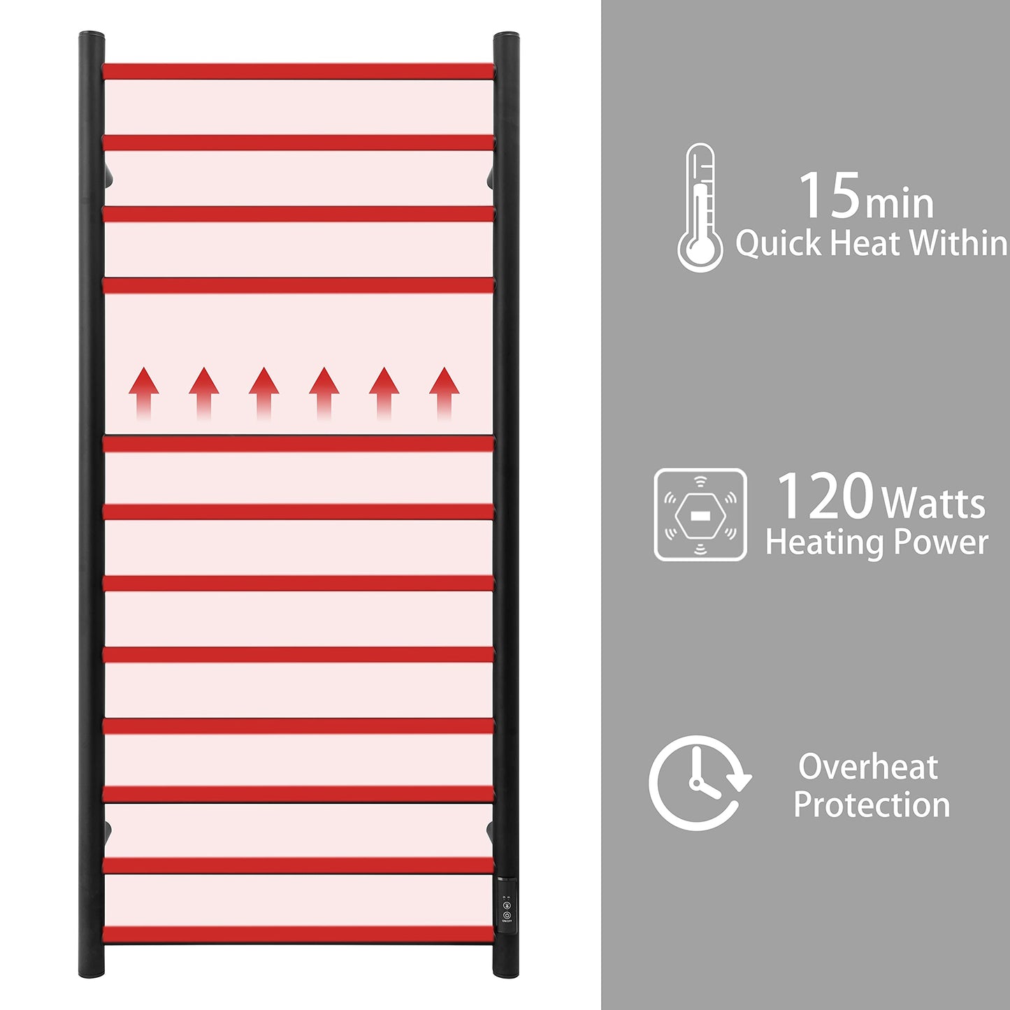 KEG Smart WiFi Towel Warmer Wall Mounted with Built-in Timer and Temperature Adjust Control, 4 Bars Electric Stainless Steel Heated Towel Racks for Bathroom Matte Black