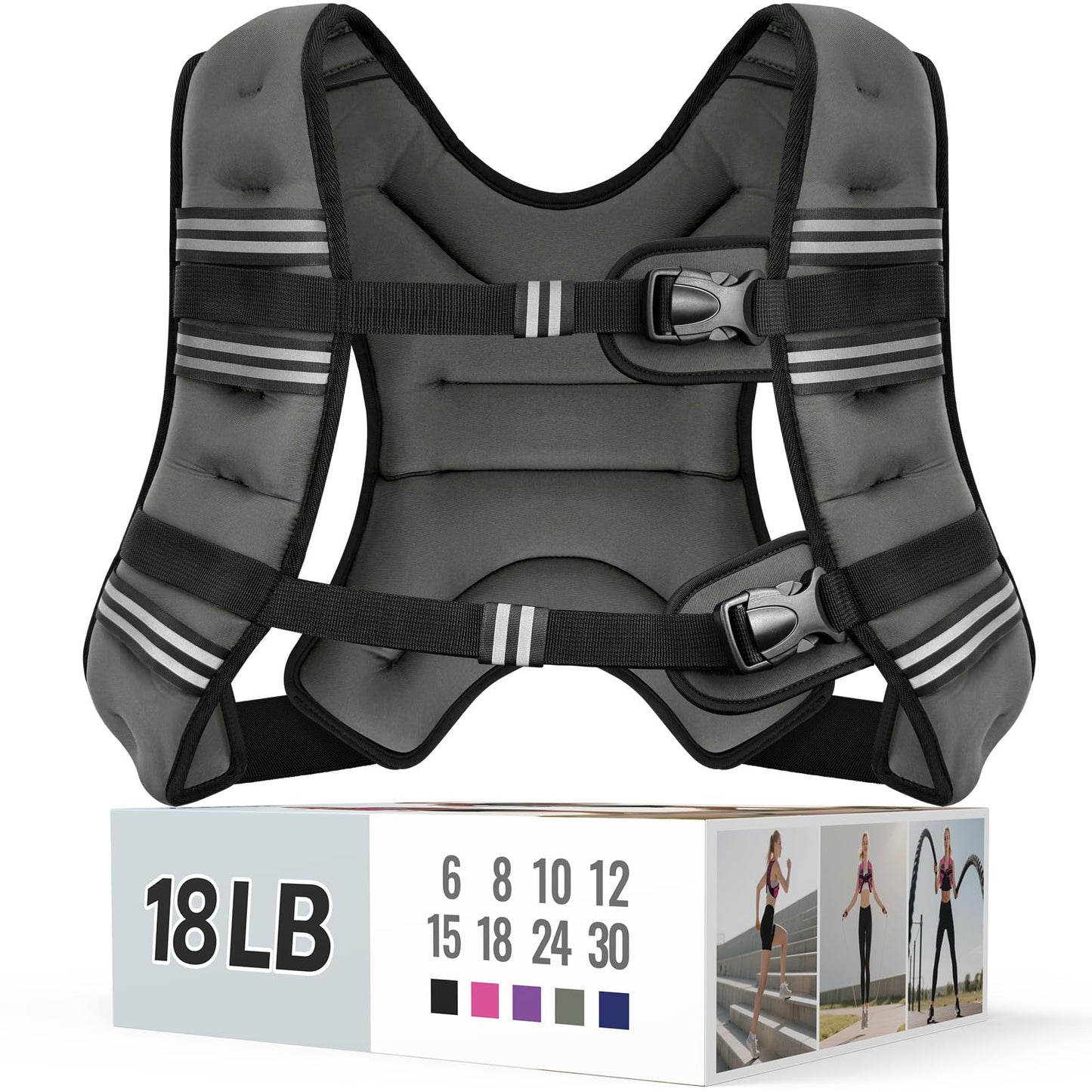 Weighted Vest for Women & Men with Reflective Stripe and Adjustable Buckle, Comfortable & Durable Rucking Vest for Walking, Running & Strength Training