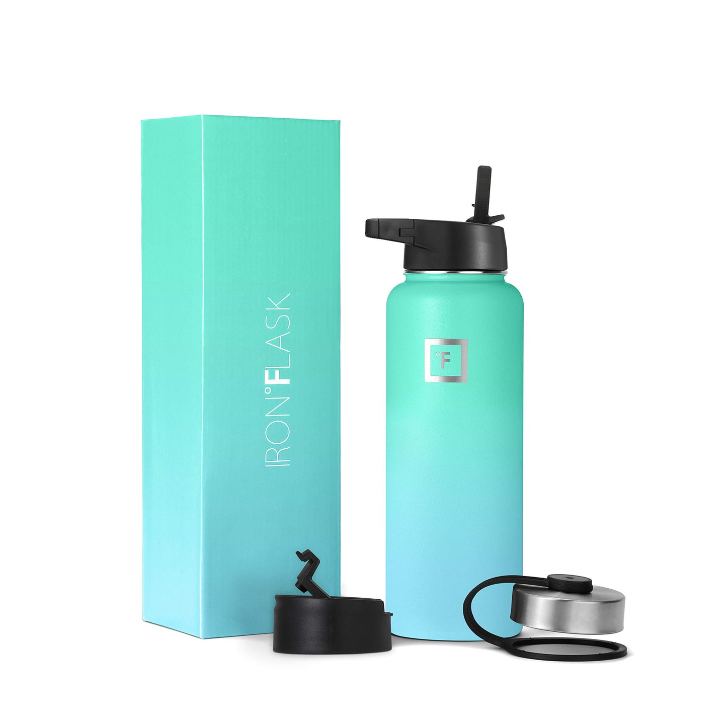 IRON °FLASK Camping & Hiking Hydration Flask with Straw, Wide Mouth Insulated Stainless Steel Sports Water Bottle - 40 oz Midnight Black