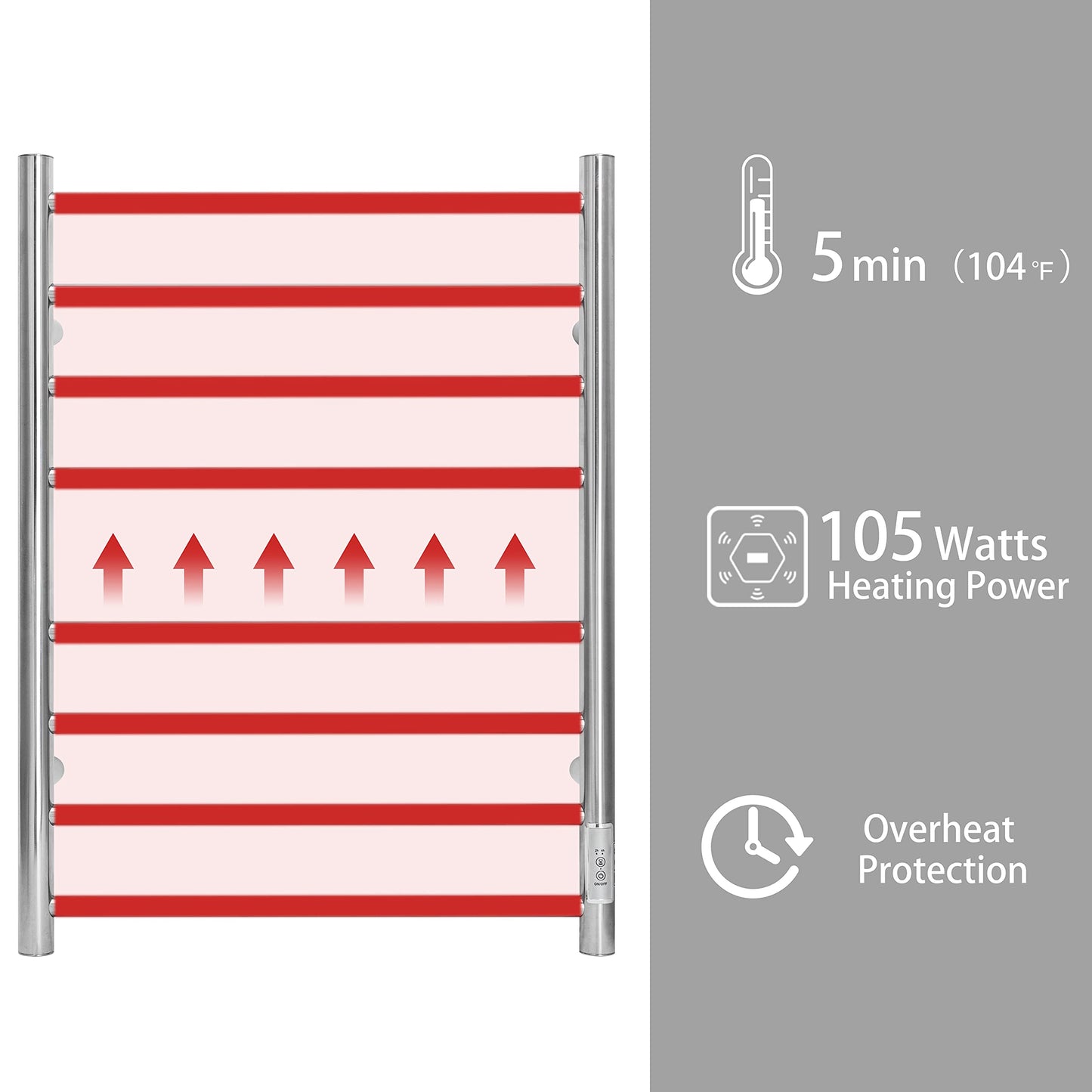 KEG Smart WiFi Towel Warmer Wall Mounted with Built-in Timer and Temperature Adjust Control, 4 Bars Electric Stainless Steel Heated Towel Racks for Bathroom Matte Black