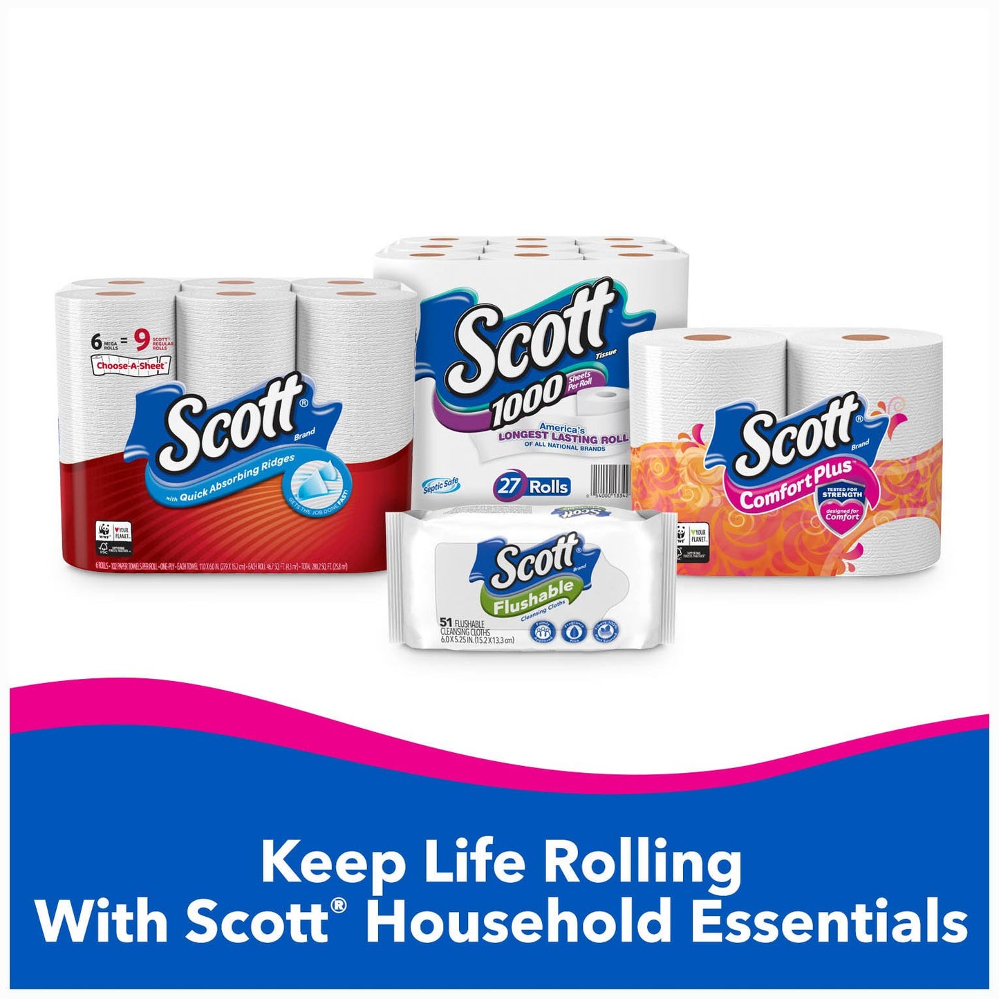 Scott ComfortPlus Toilet Paper, 48 Double Rolls, 231 Sheets per Roll, Septic-Safe, 1-Ply Toilet Tissue