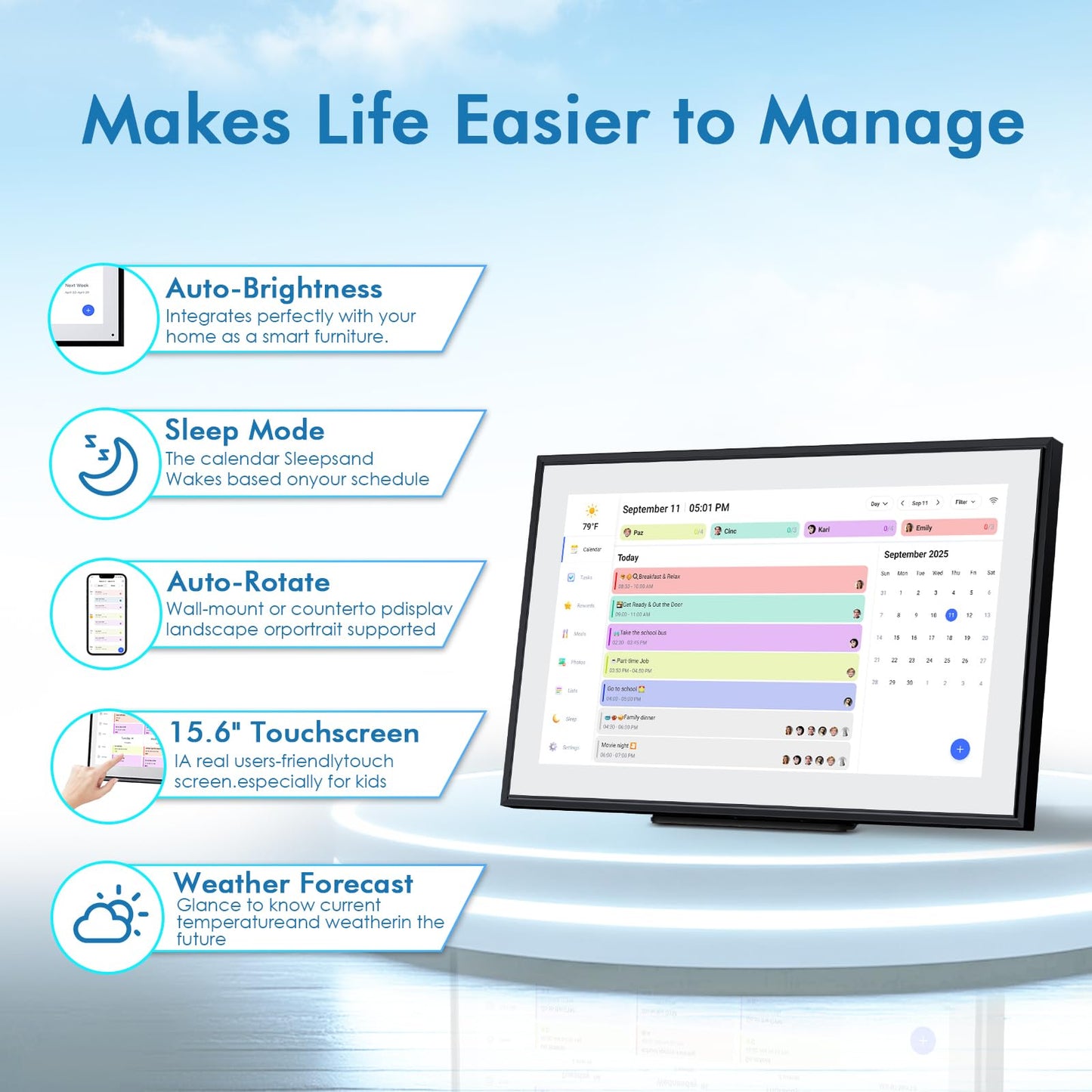 Calendar Digital 10.1 Inch, Digital Frame Combined Smart Touch Screen Electronic Wall Planner Family Organizer Chore for Family Schedules Gift for Mother Mom Women Grandpa