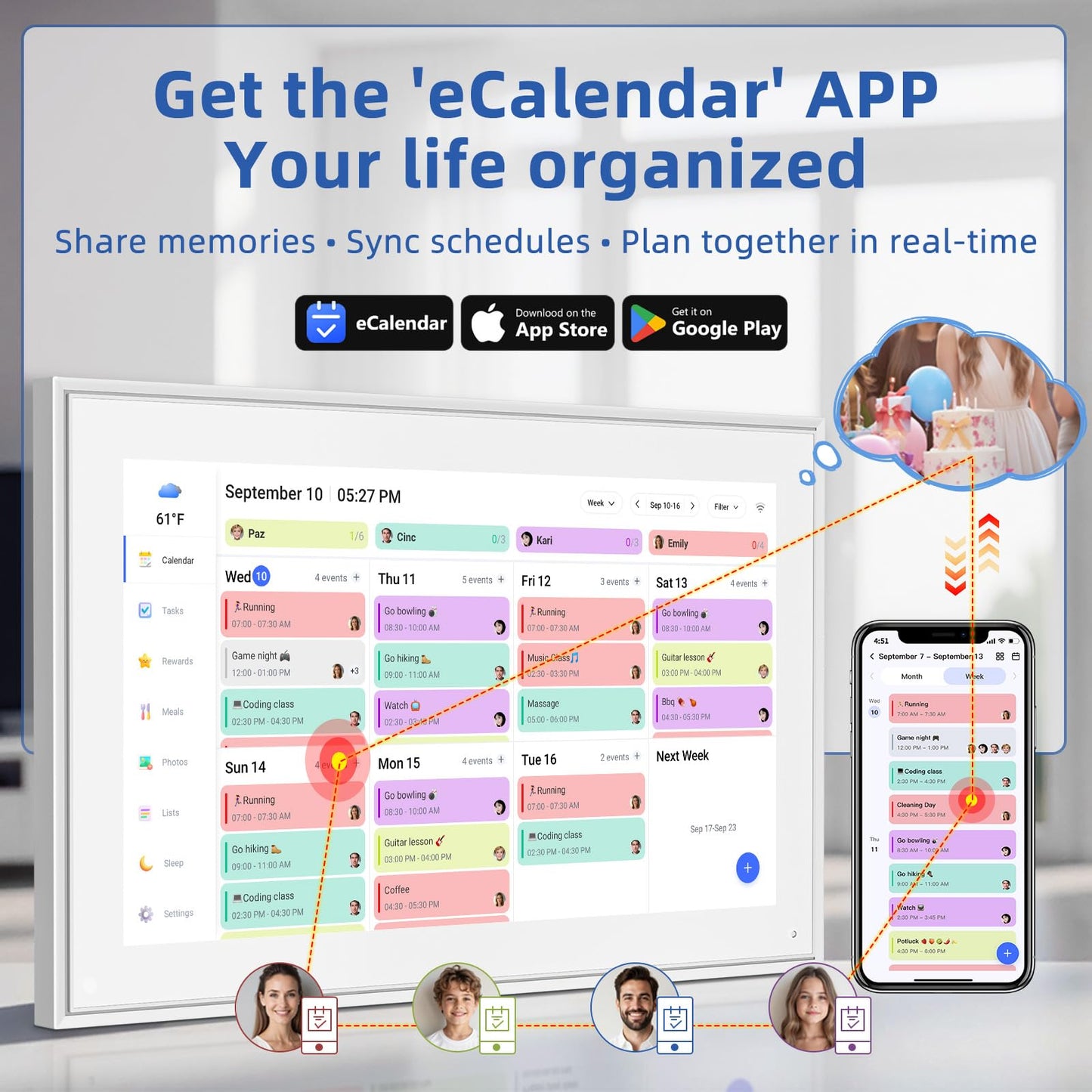 Calendar Digital 10.1 Inch, Digital Frame Combined Smart Touch Screen Electronic Wall Planner Family Organizer Chore for Family Schedules Gift for Mother Mom Women Grandpa