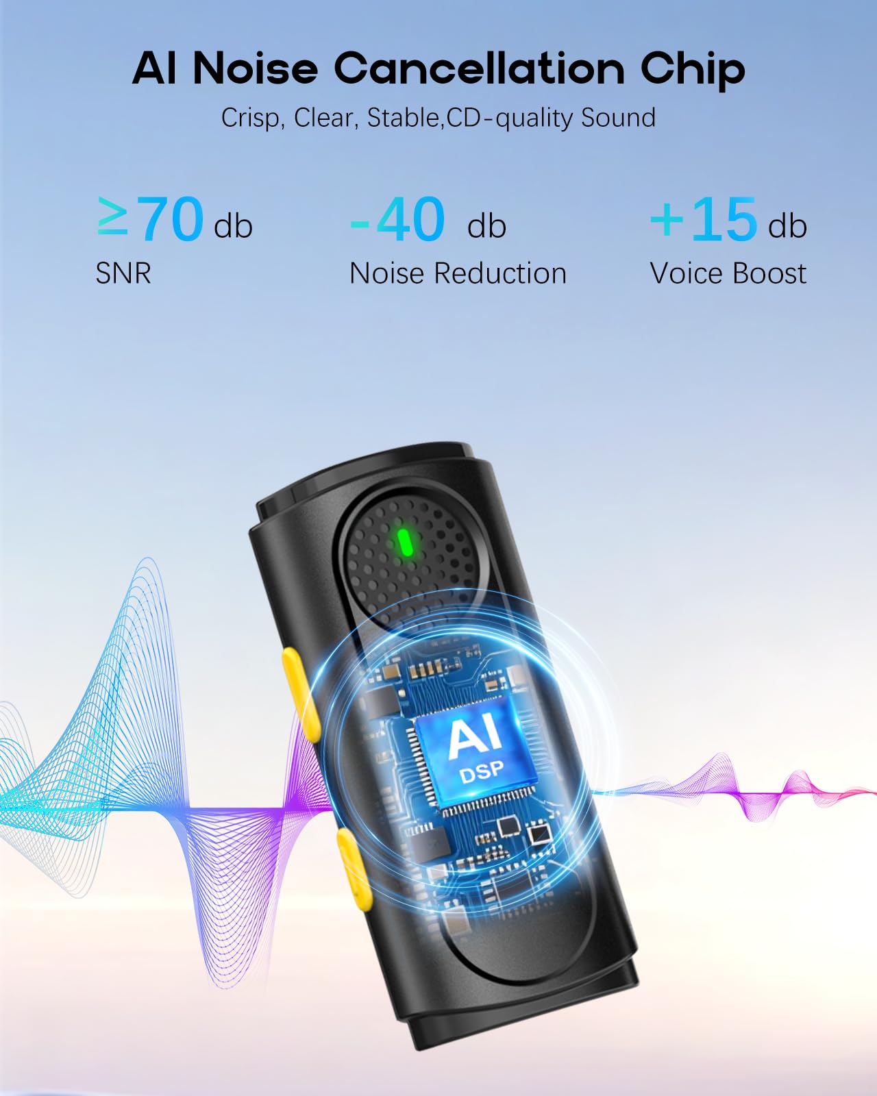 Wireless Mini Microphone for iPhone - 2 Pack Lavalier Bluetooth Microphone for Video Recording, 2 in 1 Noise Reduction Lapel Mic for Ipad, Android,Clip-on Mini Mic for Content Creators Podcast