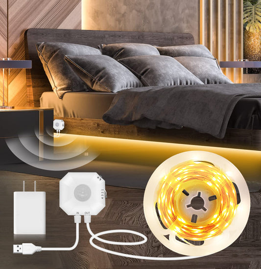 MATICOD Motion Sensor Light Indoor Under Bed Lights Under Cabinet Lights, Motion Activated Led Light Strip for Bedroom,Warm White LED Closet Light Motion Sensored Under Cabinet Lighting NO APP