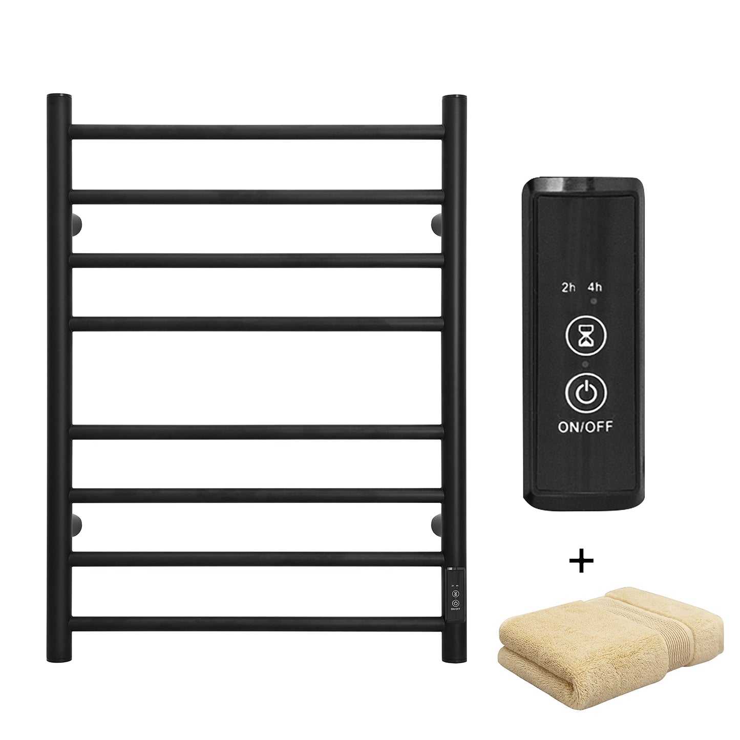 KEG Smart WiFi Towel Warmer Wall Mounted with Built-in Timer and Temperature Adjust Control, 4 Bars Electric Stainless Steel Heated Towel Racks for Bathroom Matte Black