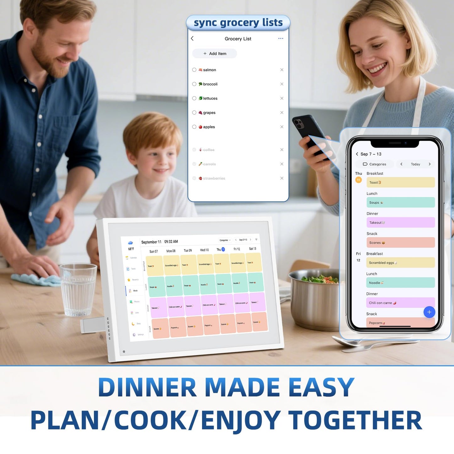 Calendar Digital 10.1 Inch, Digital Frame Combined Smart Touch Screen Electronic Wall Planner Family Organizer Chore for Family Schedules Gift for Mother Mom Women Grandpa