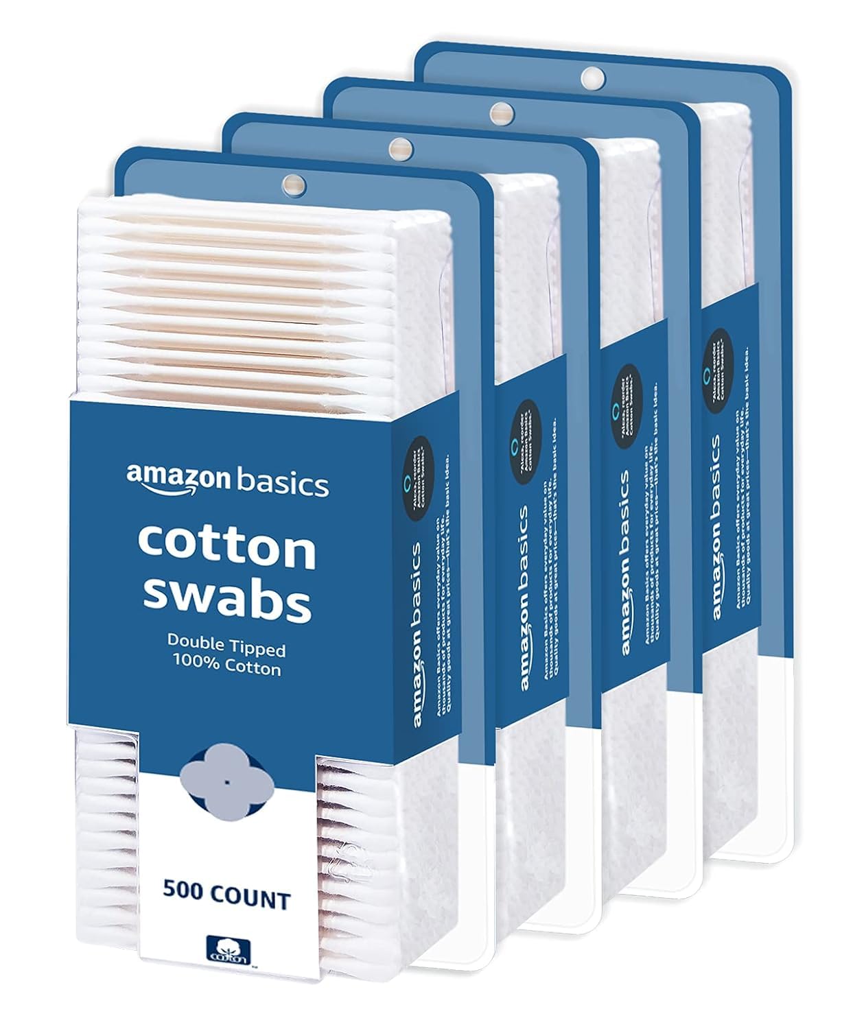 Amazon Basics Double-Tipped Cotton Swabs for Personal Hygiene and Baby Care, 2000 Count, 4-Pack of 500 Count