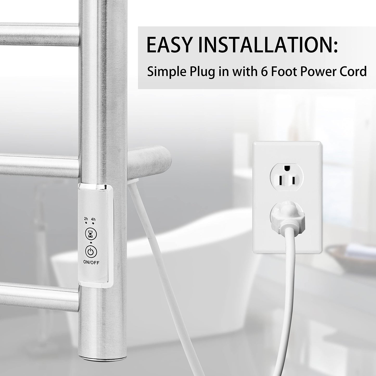 KEG Smart WiFi Towel Warmer Wall Mounted with Built-in Timer and Temperature Adjust Control, 4 Bars Electric Stainless Steel Heated Towel Racks for Bathroom Matte Black