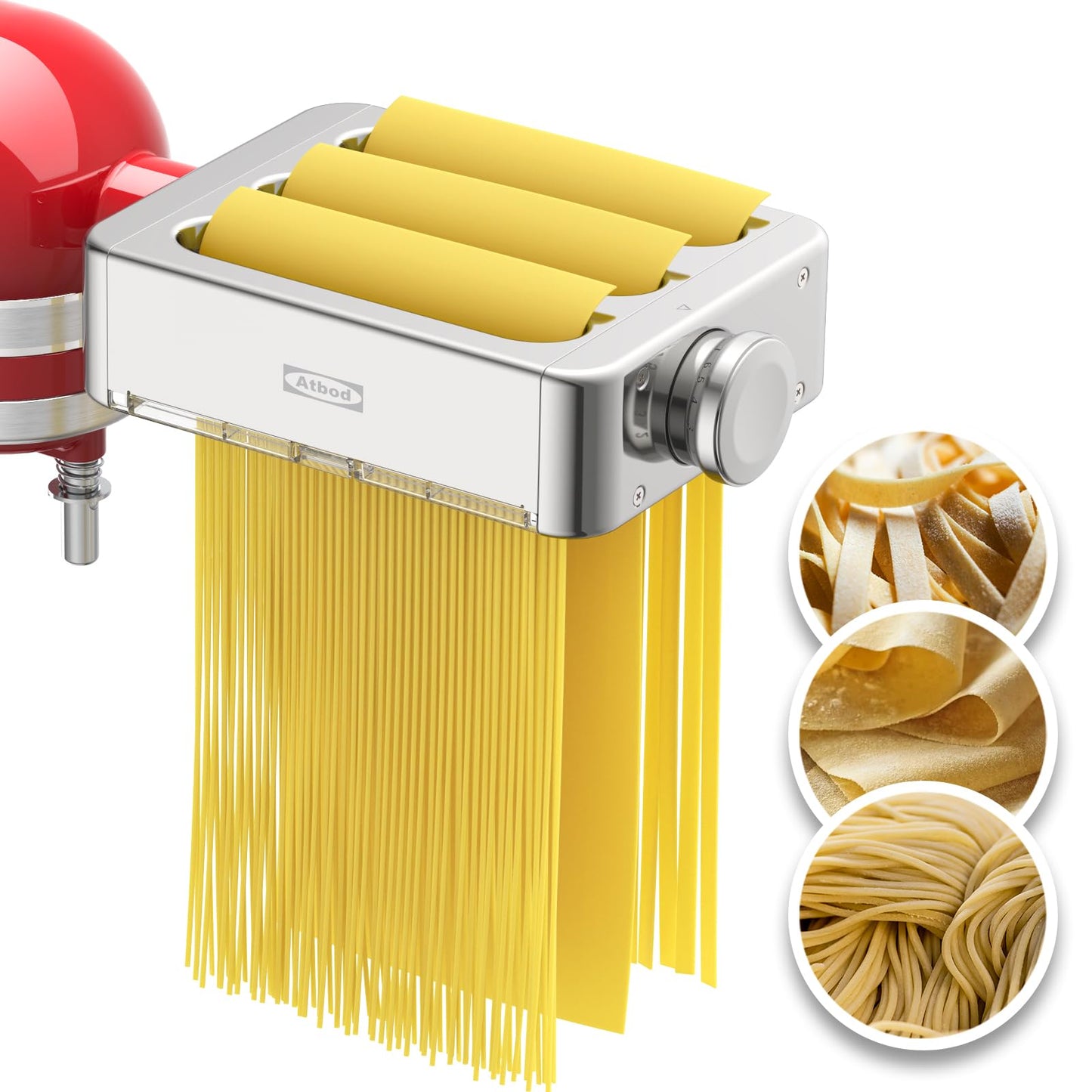 Metal Gourmet Pasta Press Attachment for Kitchenaid Stand Mixer, Pasta Maker Attachment with 5 Interchangeable Plates, Spaghetti Bucatini Fusilli Large/Small Macaroni