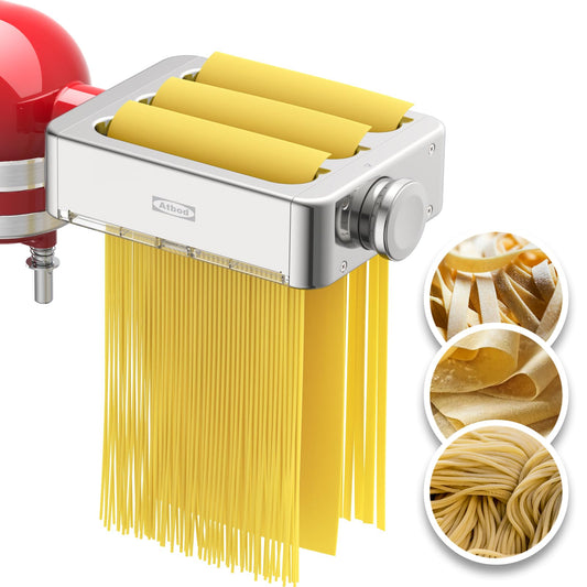 Metal Gourmet Pasta Press Attachment for Kitchenaid Stand Mixer, Pasta Maker Attachment with 5 Interchangeable Plates, Spaghetti Bucatini Fusilli Large/Small Macaroni