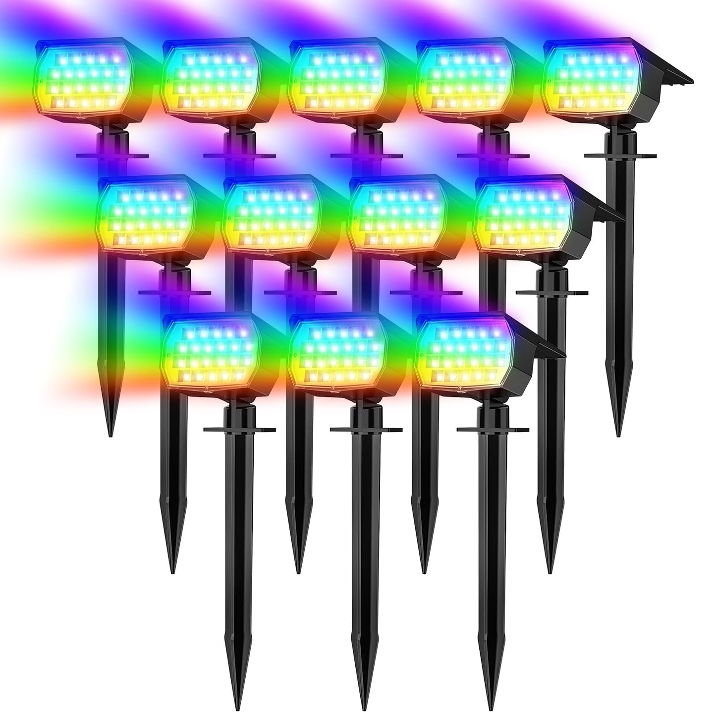 Solar Spot Lights Outdoor Waterproof IP65, 12 Pack Landscape Spotlights with 46 LEDs, 3 Modes Auto On/Off Solar Powered Flood Lights for Outside Pathway, Yard, Garden, Walkway (Warm White)