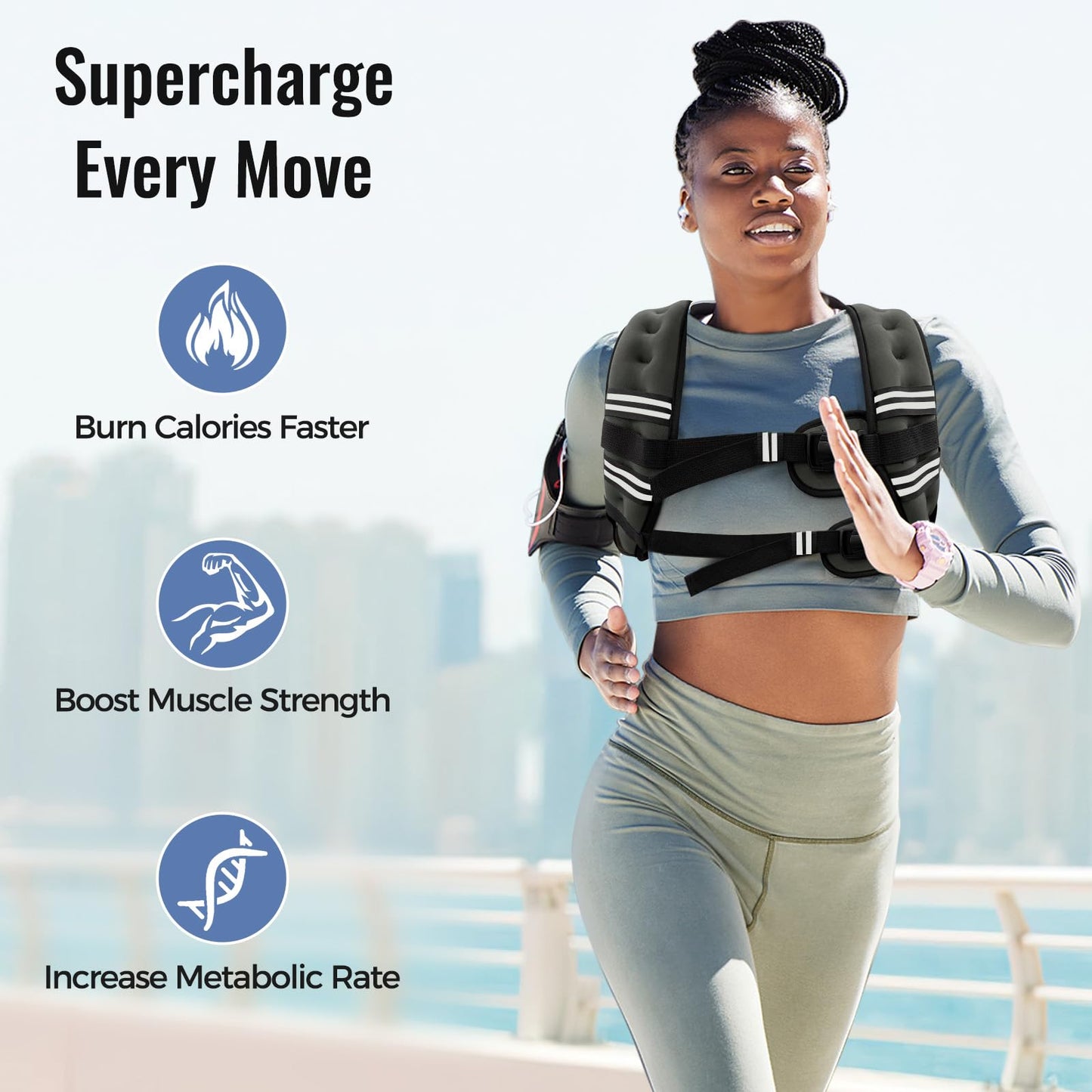 Weighted Vest for Women & Men with Reflective Stripe and Adjustable Buckle, Comfortable & Durable Rucking Vest for Walking, Running & Strength Training