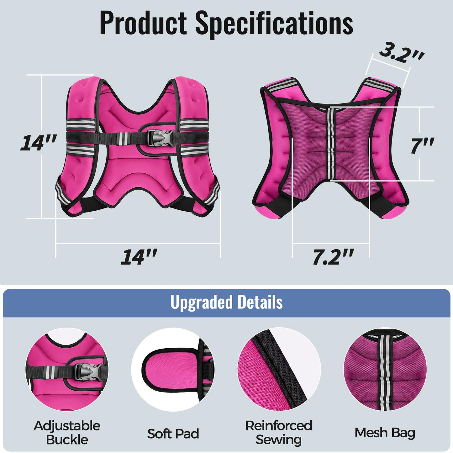 Weighted Vest for Women & Men with Reflective Stripe and Adjustable Buckle, Comfortable & Durable Rucking Vest for Walking, Running & Strength Training