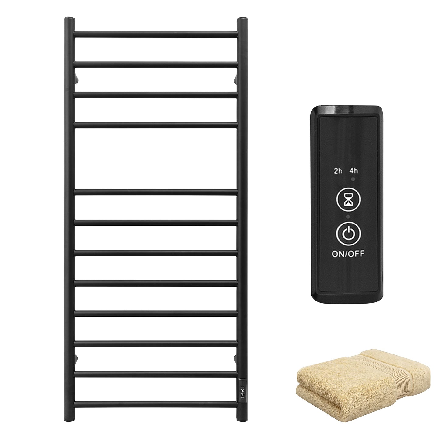 KEG Smart WiFi Towel Warmer Wall Mounted with Built-in Timer and Temperature Adjust Control, 4 Bars Electric Stainless Steel Heated Towel Racks for Bathroom Matte Black