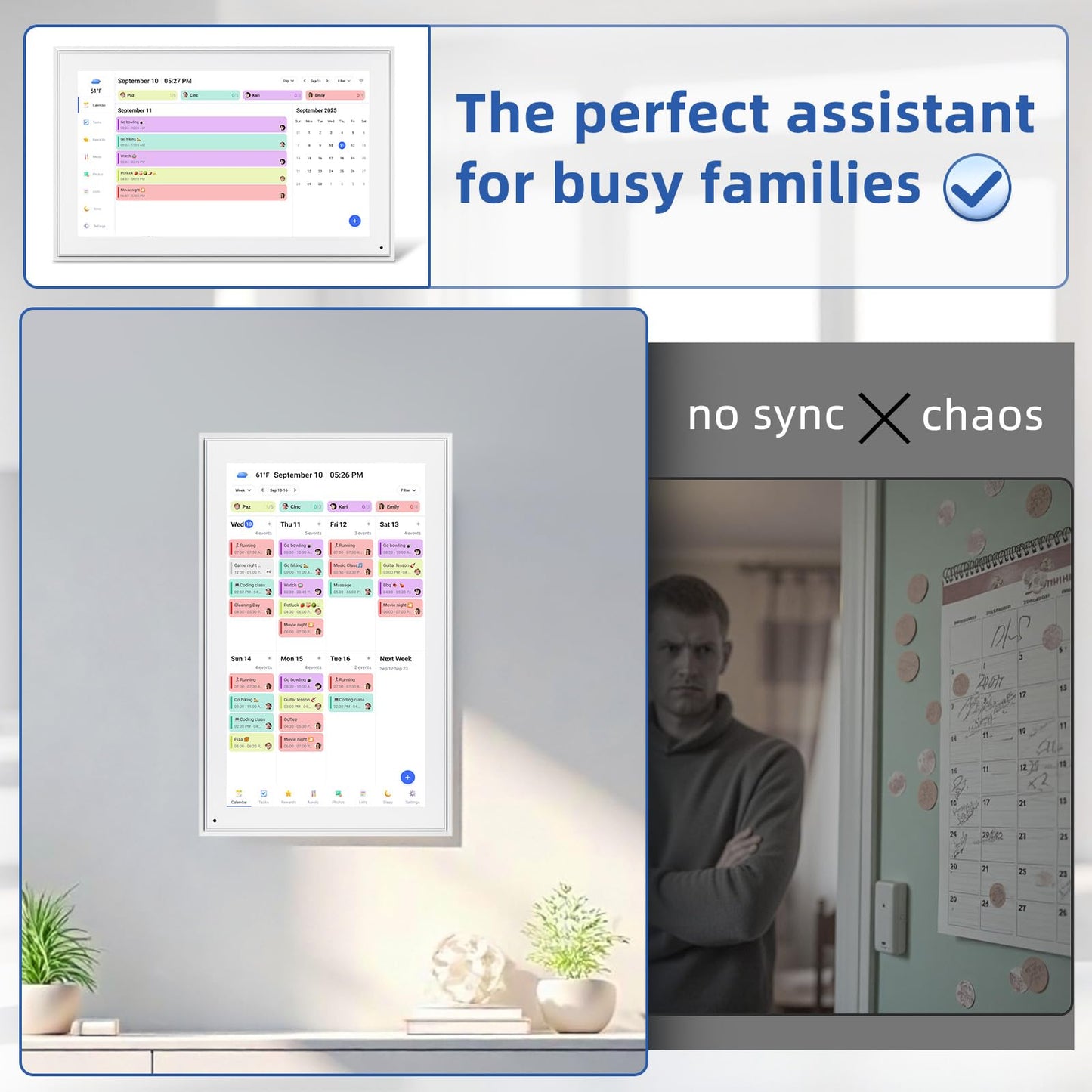 Calendar Digital 10.1 Inch, Digital Frame Combined Smart Touch Screen Electronic Wall Planner Family Organizer Chore for Family Schedules Gift for Mother Mom Women Grandpa