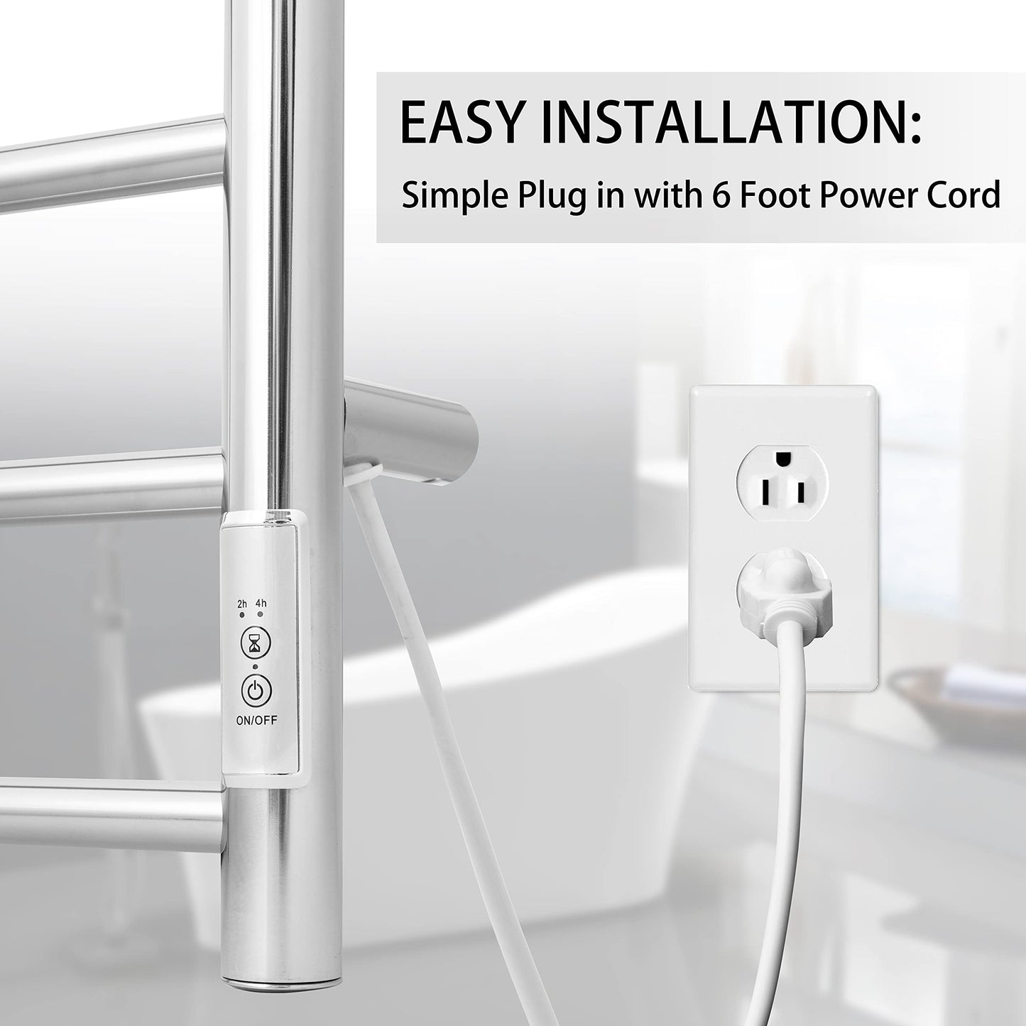 KEG Smart WiFi Towel Warmer Wall Mounted with Built-in Timer and Temperature Adjust Control, 4 Bars Electric Stainless Steel Heated Towel Racks for Bathroom Matte Black