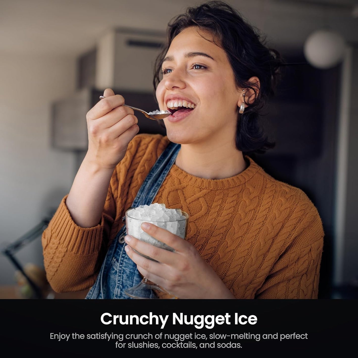 Kismile Nugget Ice Makers Countertop,Portable Ice Machine with Crushed Ice, 35lbs/Day,Self-Cleaning,One-Click Operation for Home Use(Silver)