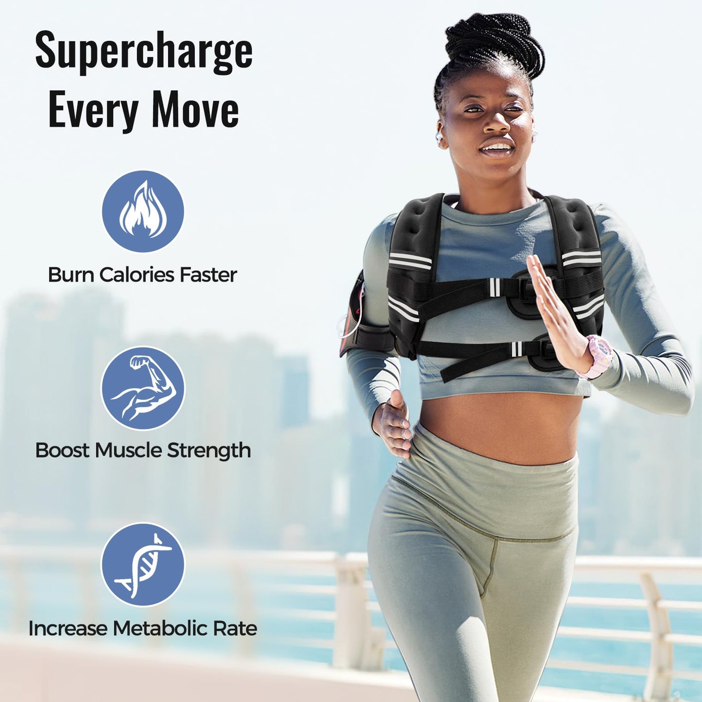 Weighted Vest for Women & Men with Reflective Stripe and Adjustable Buckle, Comfortable & Durable Rucking Vest for Walking, Running & Strength Training