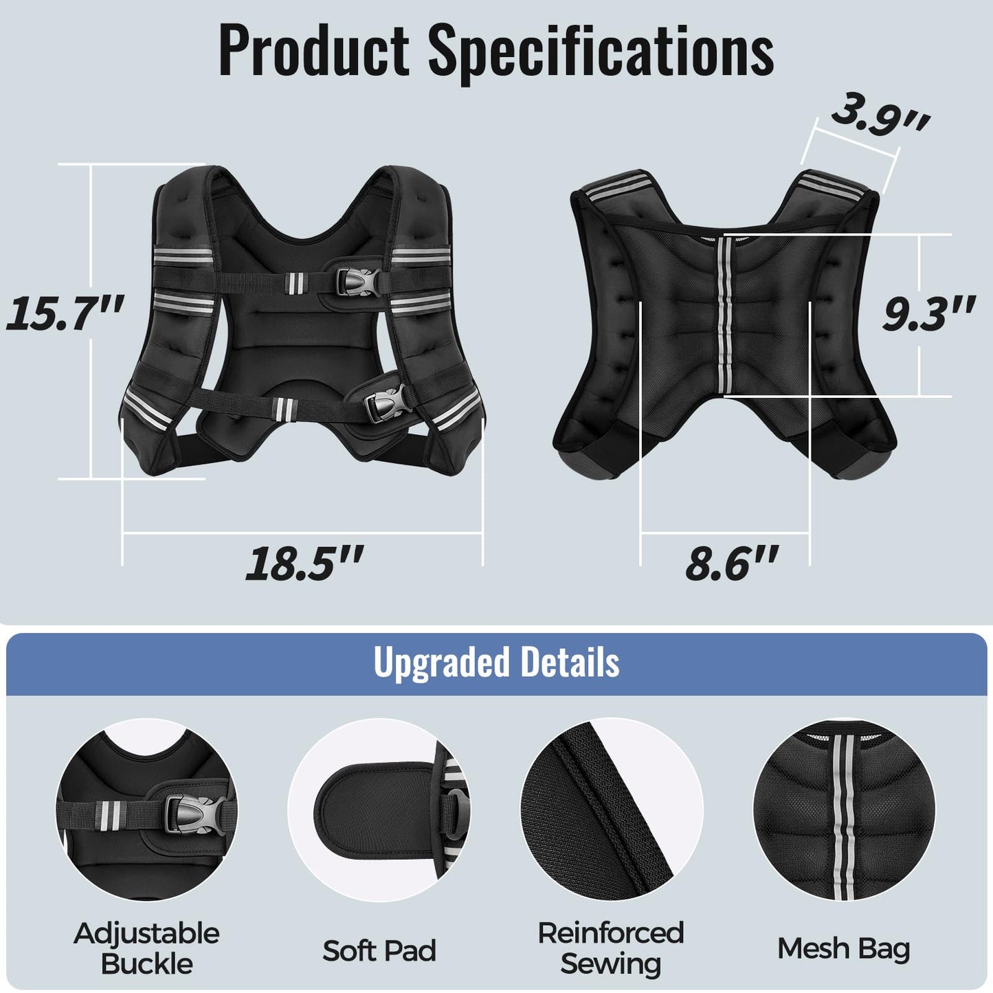Weighted Vest for Women & Men with Reflective Stripe and Adjustable Buckle, Comfortable & Durable Rucking Vest for Walking, Running & Strength Training