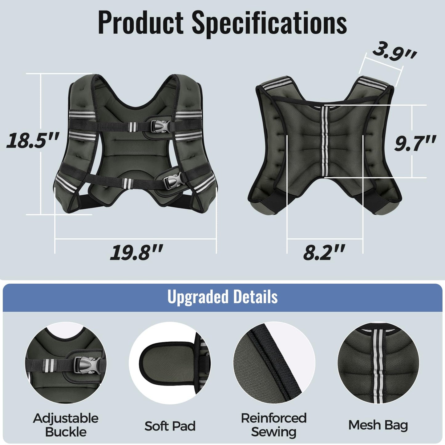 Weighted Vest for Women & Men with Reflective Stripe and Adjustable Buckle, Comfortable & Durable Rucking Vest for Walking, Running & Strength Training