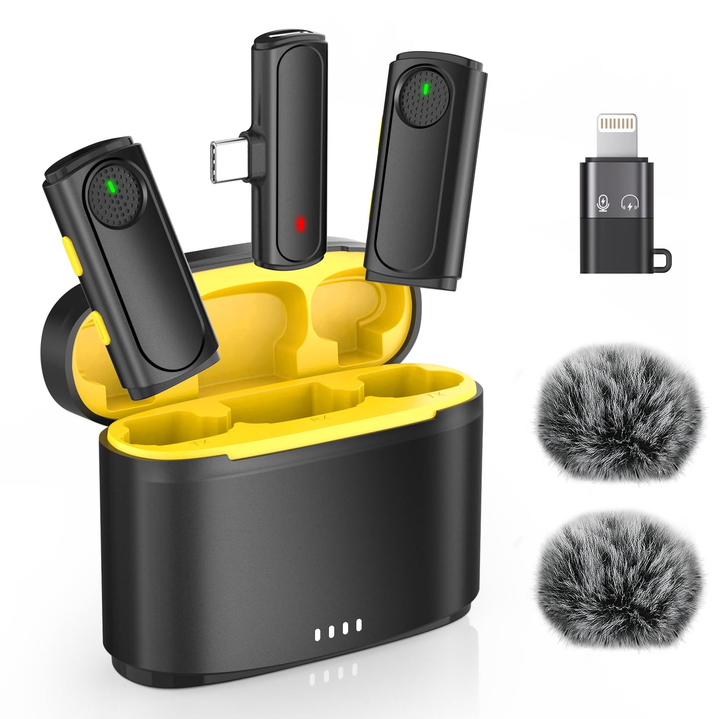 Wireless Mini Microphone for iPhone - 2 Pack Lavalier Bluetooth Microphone for Video Recording, 2 in 1 Noise Reduction Lapel Mic for Ipad, Android,Clip-on Mini Mic for Content Creators Podcast