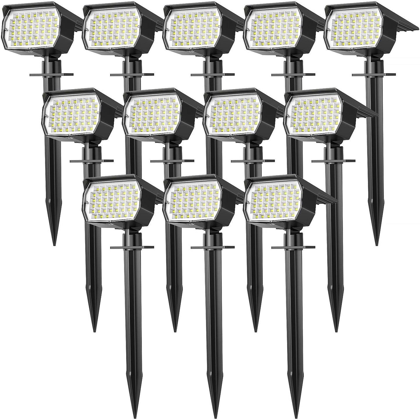 Solar Spot Lights Outdoor Waterproof IP65, 12 Pack Landscape Spotlights with 46 LEDs, 3 Modes Auto On/Off Solar Powered Flood Lights for Outside Pathway, Yard, Garden, Walkway (Warm White)