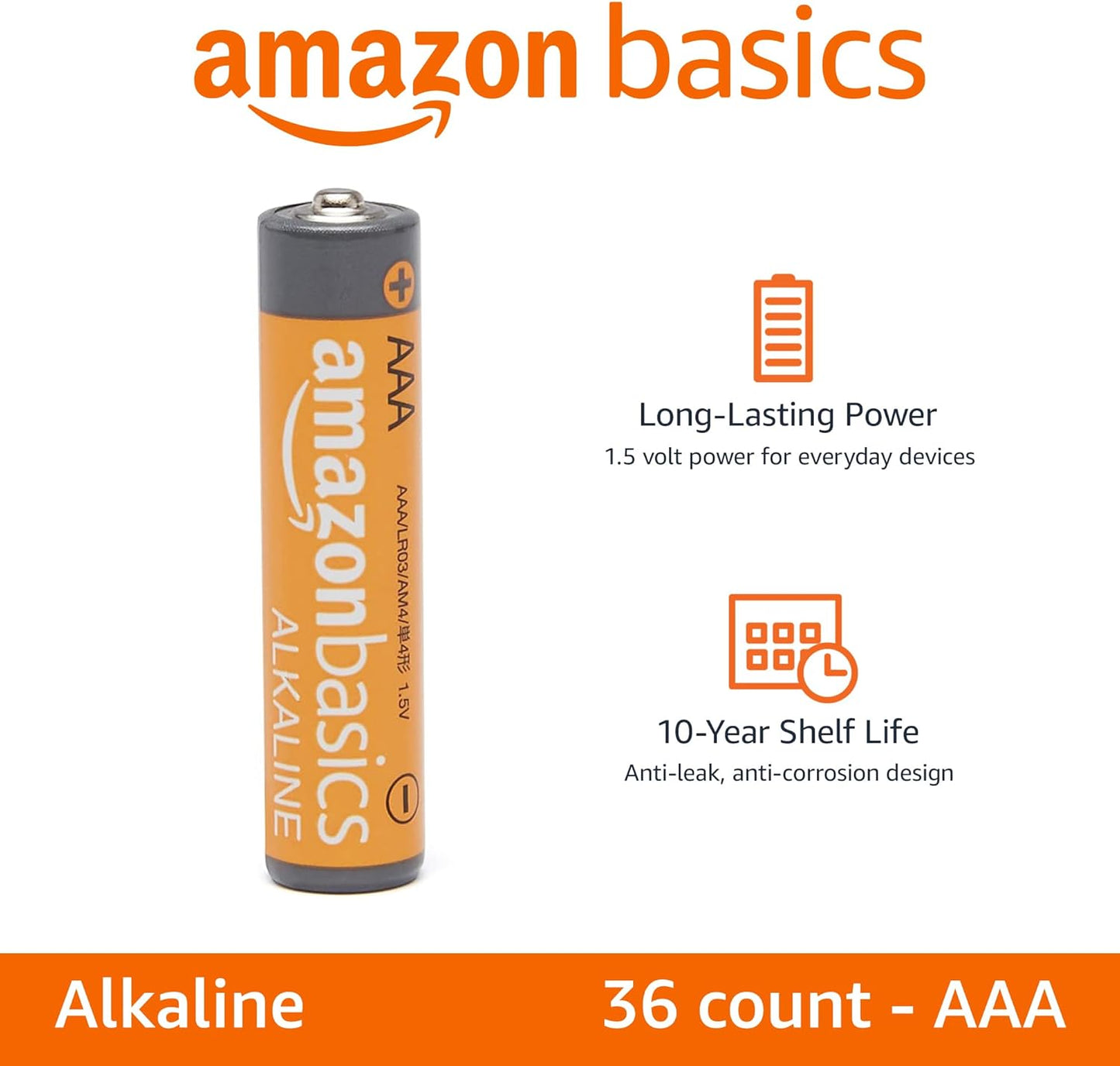 Amazon Basics AAA Long-Lasting Alkaline Batteries, 12 Count, 1.5 Volt, 10-Year Shelf Life, for Home and Office