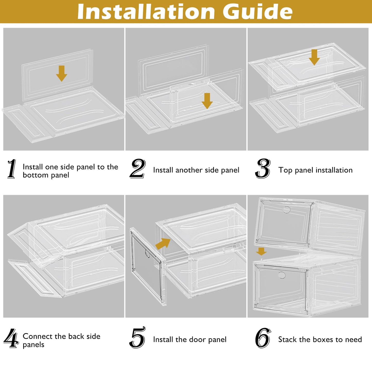 Thickened Clear Shoe Storage Organizer with Magnetic Door, Sturdy Stackable Shoe Boxes for Closet, Collapsible Space-Saving Shoe Rack for Sneakers & Boots, Plastic Shoe Cabinet Box Set, 6 Pack, White