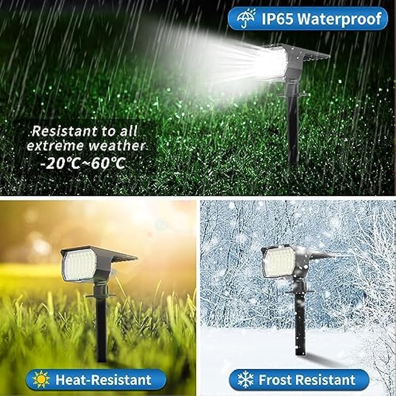 Solar Spot Lights Outdoor Waterproof IP65, 12 Pack Landscape Spotlights with 46 LEDs, 3 Modes Auto On/Off Solar Powered Flood Lights for Outside Pathway, Yard, Garden, Walkway (Warm White)