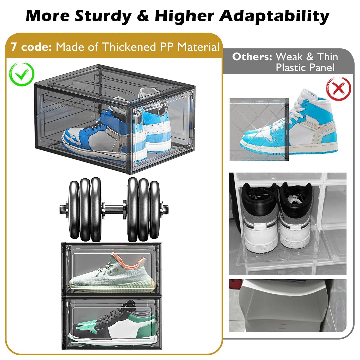 Thickened Clear Shoe Storage Organizer with Magnetic Door, Sturdy Stackable Shoe Boxes for Closet, Collapsible Space-Saving Shoe Rack for Sneakers & Boots, Plastic Shoe Cabinet Box Set, 6 Pack, White