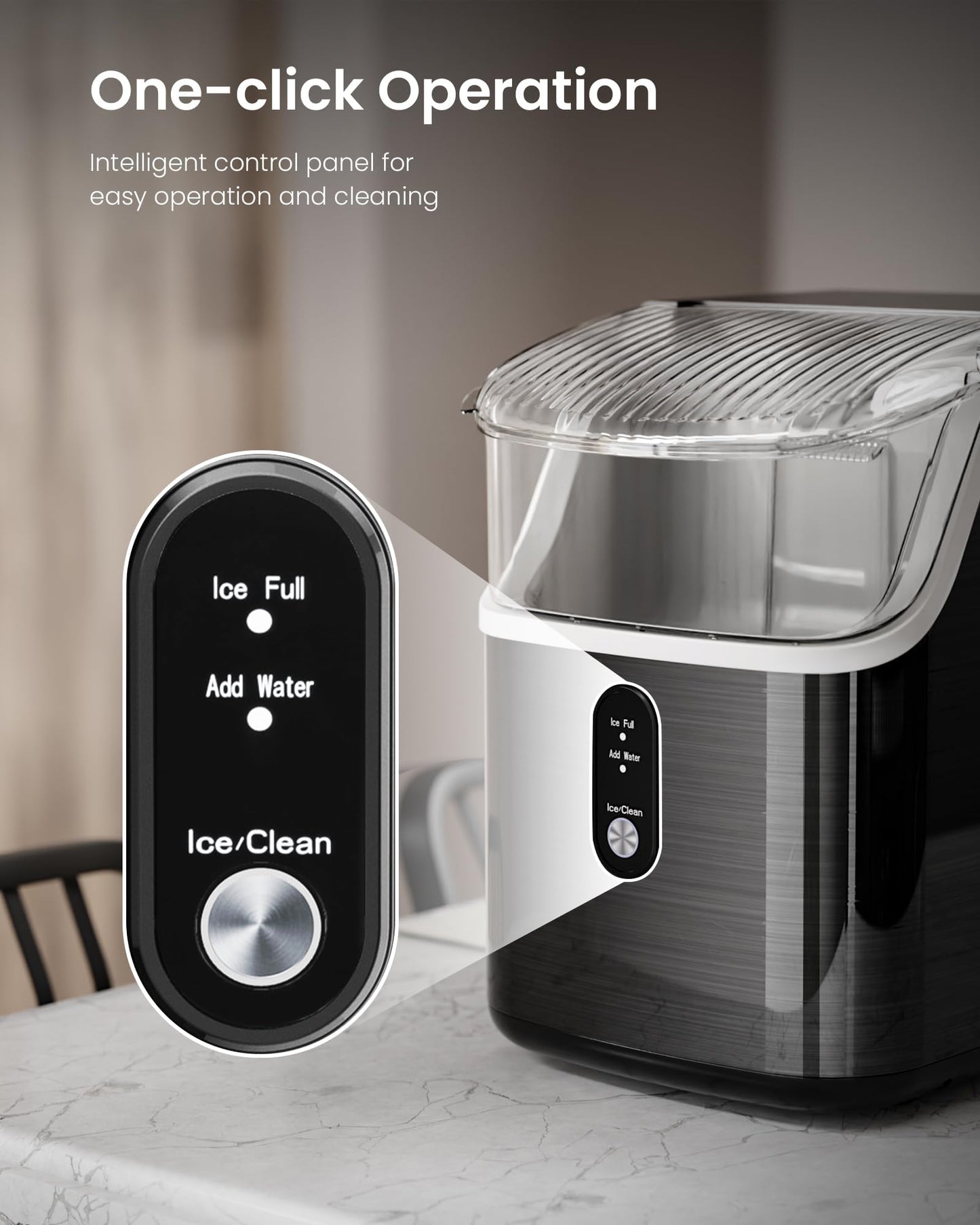 Kismile Nugget Ice Makers Countertop,Portable Ice Machine with Crushed Ice, 35lbs/Day,Self-Cleaning,One-Click Operation for Home Use(Silver)