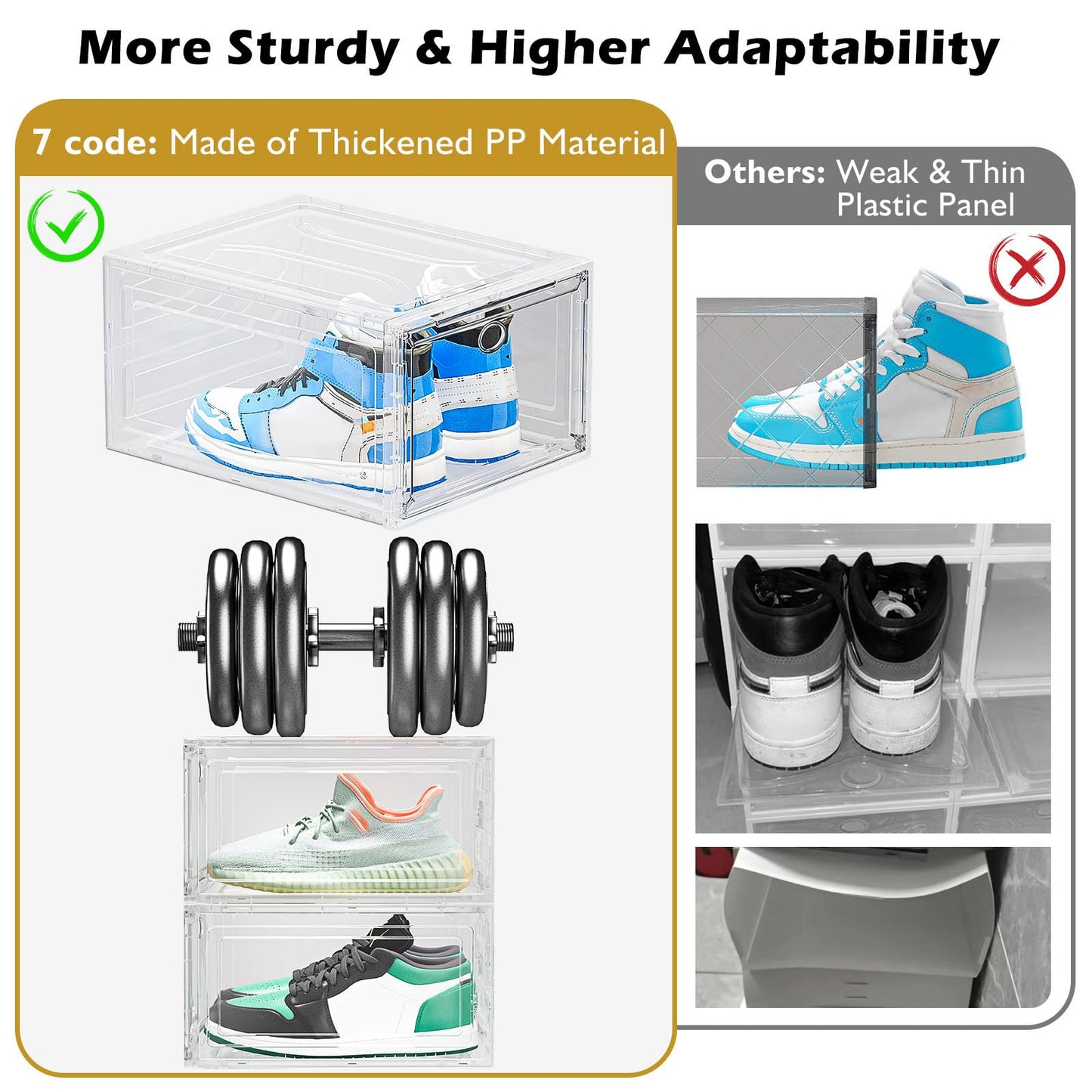 Thickened Clear Shoe Storage Organizer with Magnetic Door, Sturdy Stackable Shoe Boxes for Closet, Collapsible Space-Saving Shoe Rack for Sneakers & Boots, Plastic Shoe Cabinet Box Set, 6 Pack, White