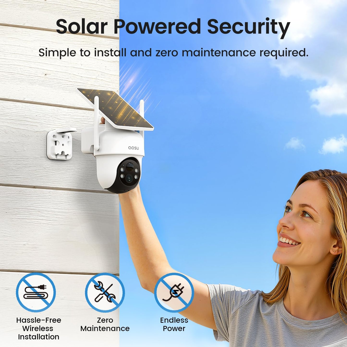 aosu Security Cameras Outdoor Wireless, 4 Cam-Kit, No Subscription, Solar-Powered, Home Security Cameras System with 360° Pan & Tilt, Auto Tracking, 2K Color Night Vision, Easy Setup, 2.4 & 5GHz WiFi
