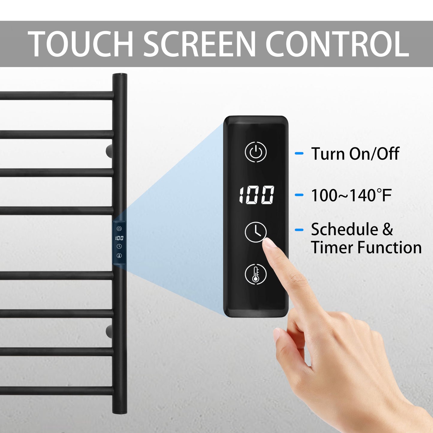 KEG Smart WiFi Towel Warmer Wall Mounted with Built-in Timer and Temperature Adjust Control, 4 Bars Electric Stainless Steel Heated Towel Racks for Bathroom Matte Black