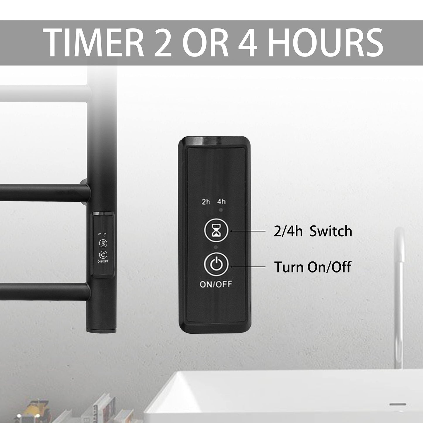 KEG Smart WiFi Towel Warmer Wall Mounted with Built-in Timer and Temperature Adjust Control, 4 Bars Electric Stainless Steel Heated Towel Racks for Bathroom Matte Black