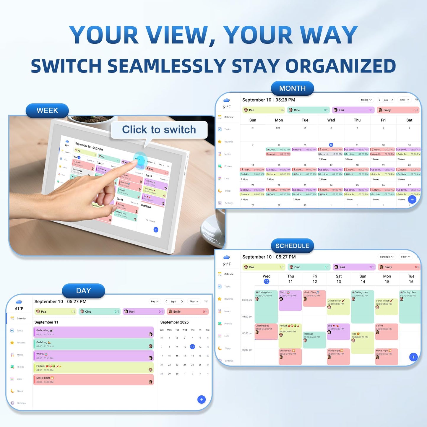 Calendar Digital 10.1 Inch, Digital Frame Combined Smart Touch Screen Electronic Wall Planner Family Organizer Chore for Family Schedules Gift for Mother Mom Women Grandpa