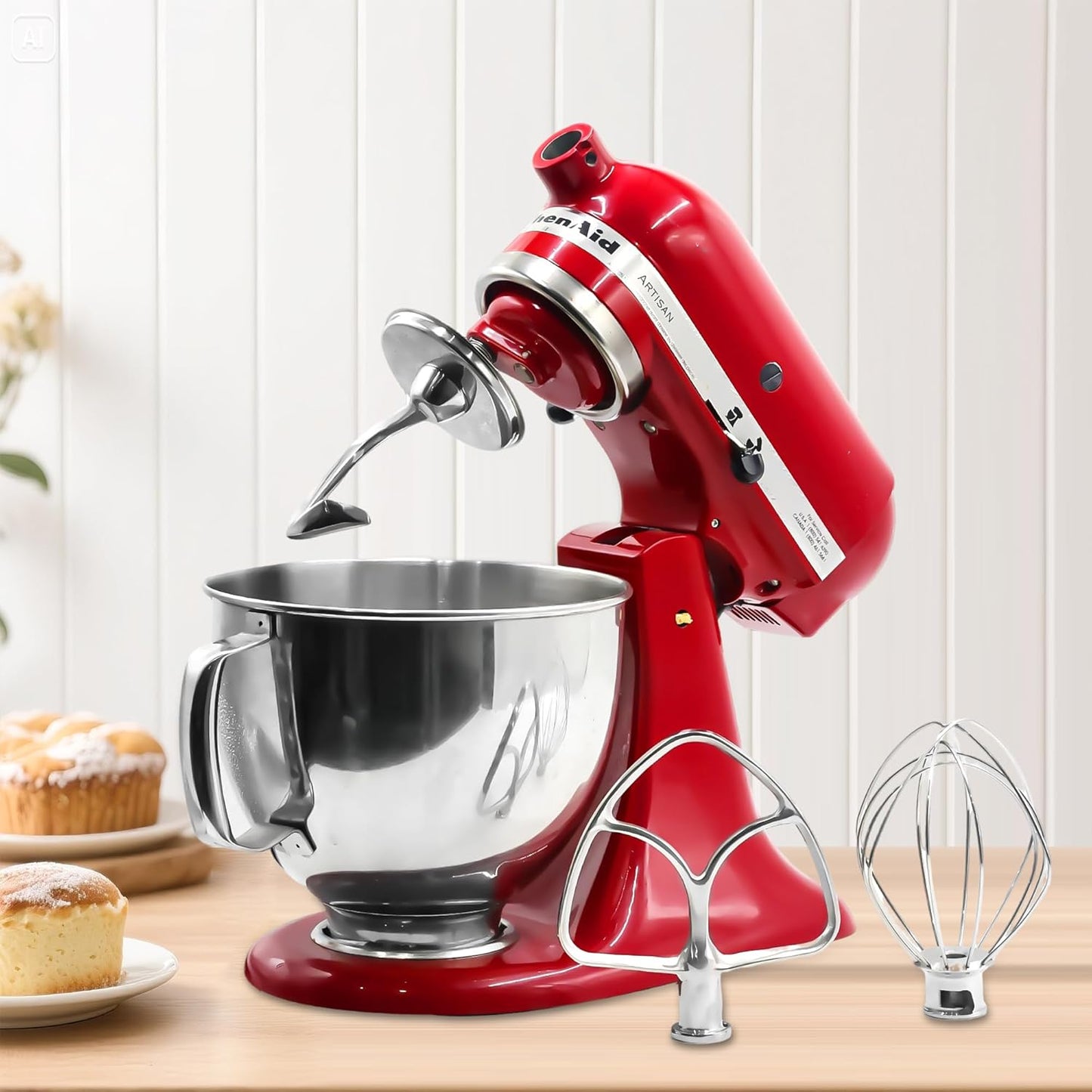 Stainless Steel Accessories for KitchenAid 4.5-5 Qt Tilt-Head Mixer, K45 Whisk, Flat Beater and Dough Hook for 5 Quart Mixing Bowl, Fits KSM45, KSM90, KSM150, Dishwasher Safe, Heavy Duty