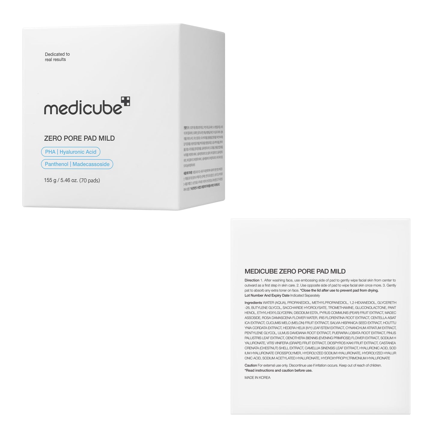 medicube Toner Pads Zero Pore Pad 2.0 | Dual-Textured Facial Pad for Exfoliation and Pore Care with 4.5% AHA Lactic Acid, 0.45% BHA Salicylic Acid | Ideal for All, Korean Skin Care, 70 Pads (1 Pack)