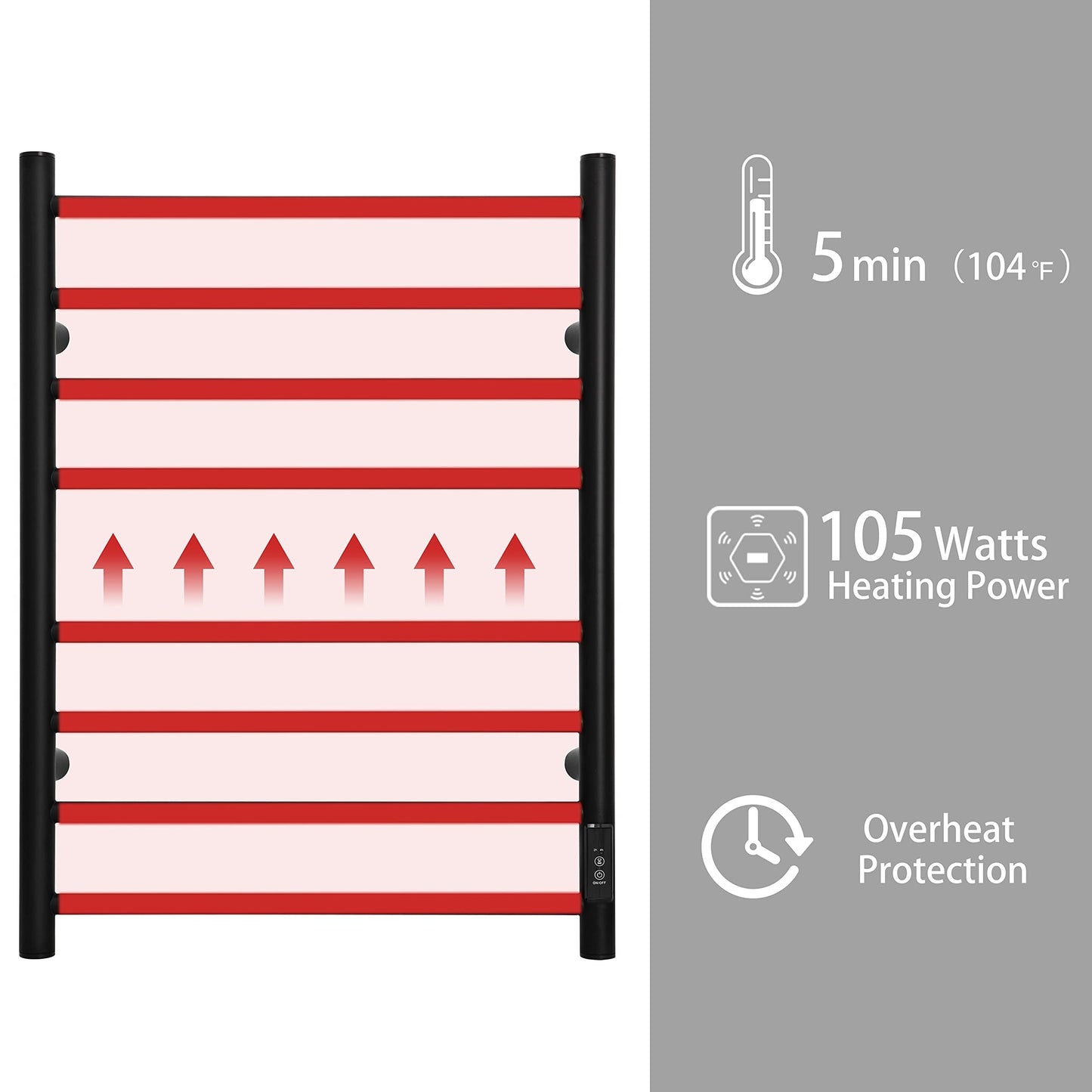 KEG Smart WiFi Towel Warmer Wall Mounted with Built-in Timer and Temperature Adjust Control, 4 Bars Electric Stainless Steel Heated Towel Racks for Bathroom Matte Black