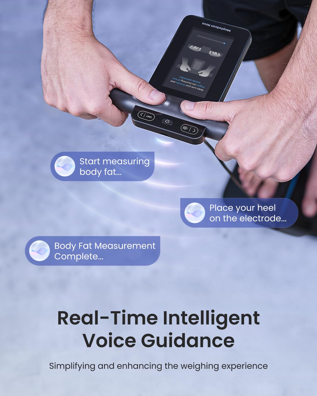 RENPHO Smart Scale for Body Weight, 8-Electrode Body Composition Scale with BMI, Body Fat, Muscle Mass, Rechargeable Body Fat Scale with Full-Color TFT LCD on Handle, MorphoScan Nova, Dark Blue