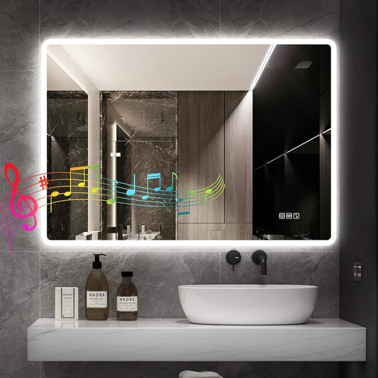 STARLEAD 24"x32" LED-Bathroom-Mirror-with-Lights, Wall-Mounted with Bluetooth Speaker, Anti-Fog, 3 Color Temperature, Dimmable Brightness, Waterproof, Tempered Glass, Frontlit & Backlit
