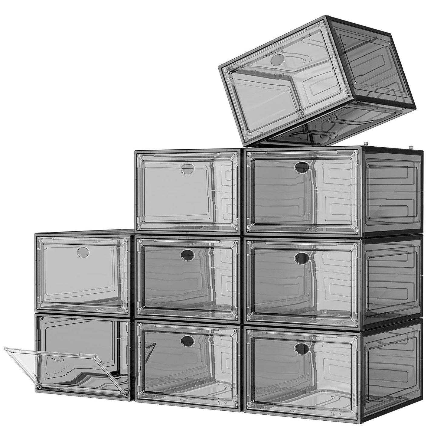 Thickened Clear Shoe Storage Organizer with Magnetic Door, Sturdy Stackable Shoe Boxes for Closet, Collapsible Space-Saving Shoe Rack for Sneakers & Boots, Plastic Shoe Cabinet Box Set, 6 Pack, White