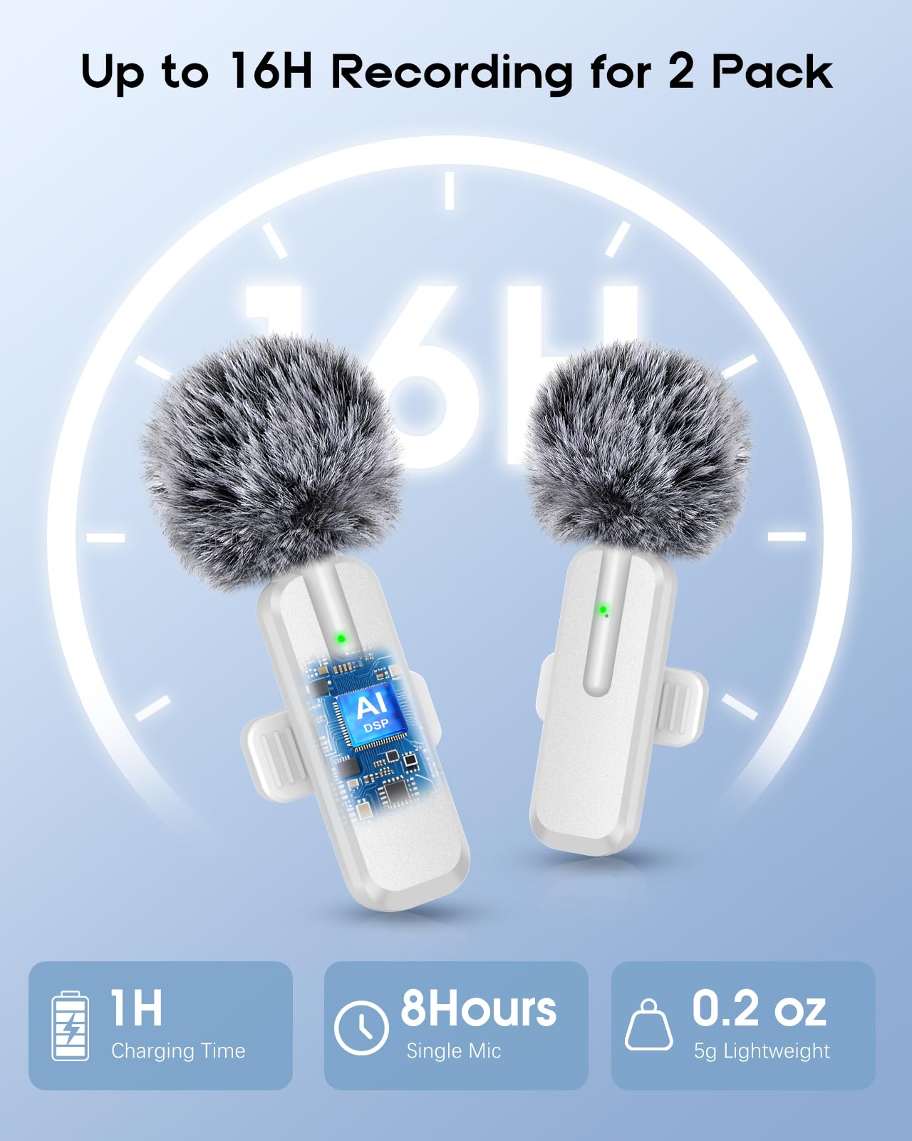 Wireless Mini Microphone for iPhone - 2 Pack Lavalier Bluetooth Microphone for Video Recording, 2 in 1 Noise Reduction Lapel Mic for Ipad, Android,Clip-on Mini Mic for Content Creators Podcast