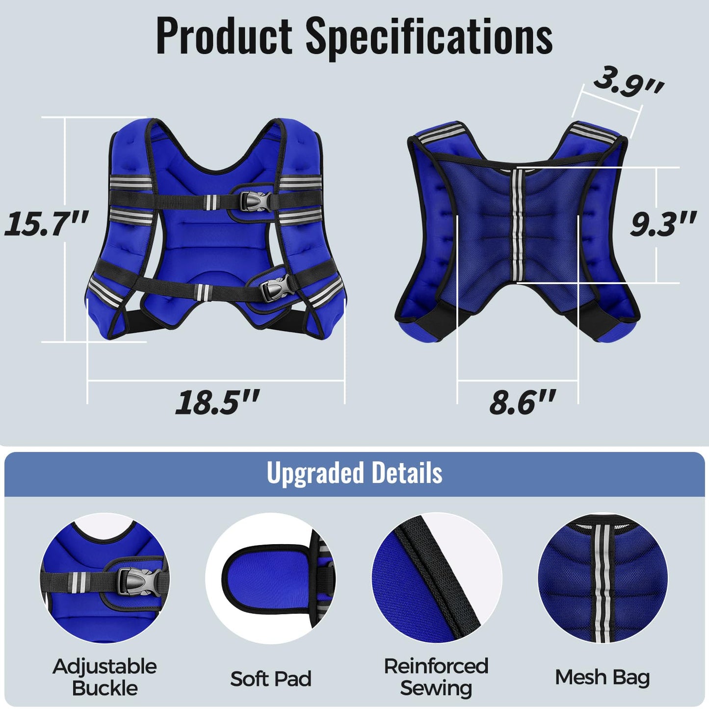 Weighted Vest for Women & Men with Reflective Stripe and Adjustable Buckle, Comfortable & Durable Rucking Vest for Walking, Running & Strength Training