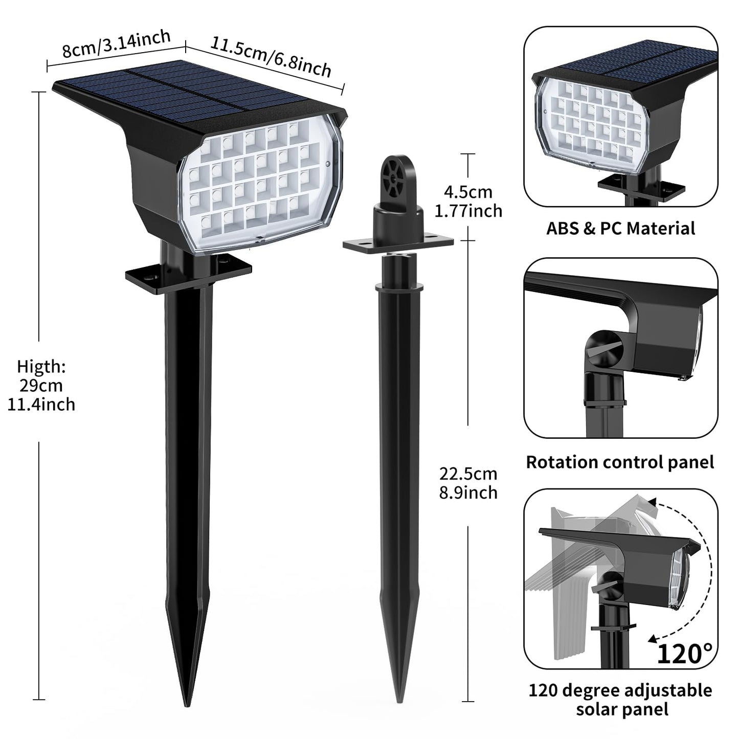 Solar Spot Lights Outdoor Waterproof IP65, 12 Pack Landscape Spotlights with 46 LEDs, 3 Modes Auto On/Off Solar Powered Flood Lights for Outside Pathway, Yard, Garden, Walkway (Warm White)